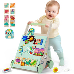 TERRAMUS wooden baby walker with dinosaur design supports early mobility