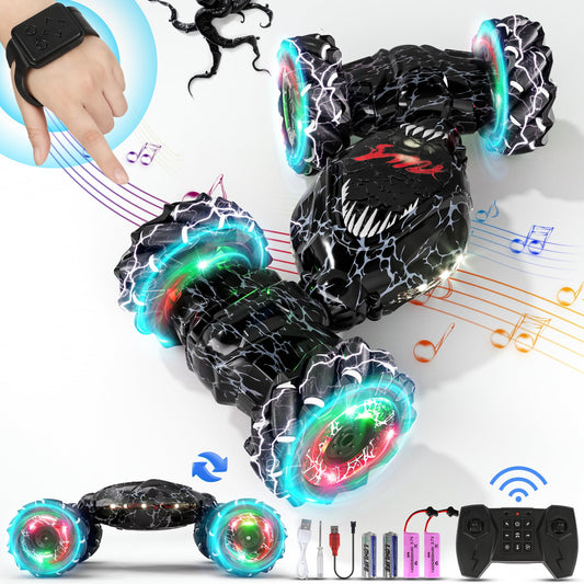 Terucle remote control car performs 360° stunt drifts with vibrant lights.