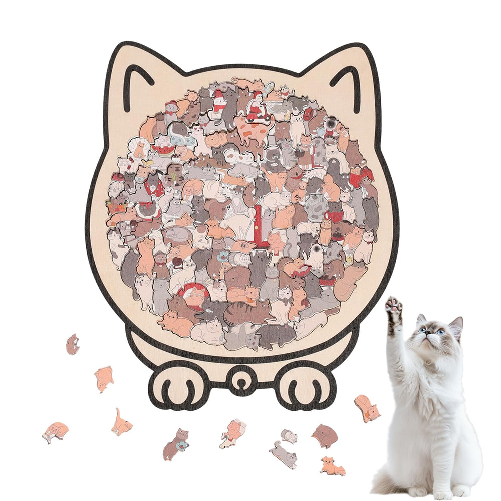TesaGeru cat-shaped puzzle silhouette framed for stylish display
