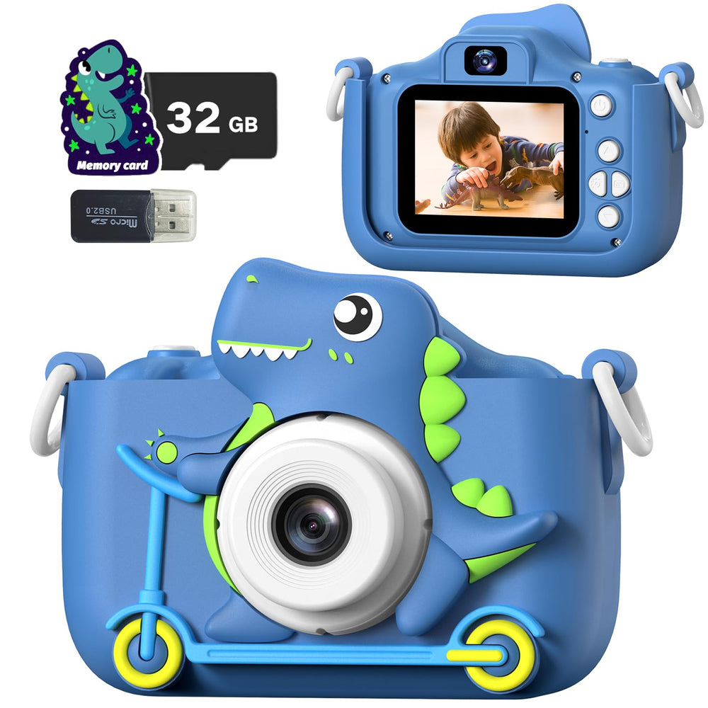 Teslahero Kids Camera blue front view, beginner-friendly photography for kids.