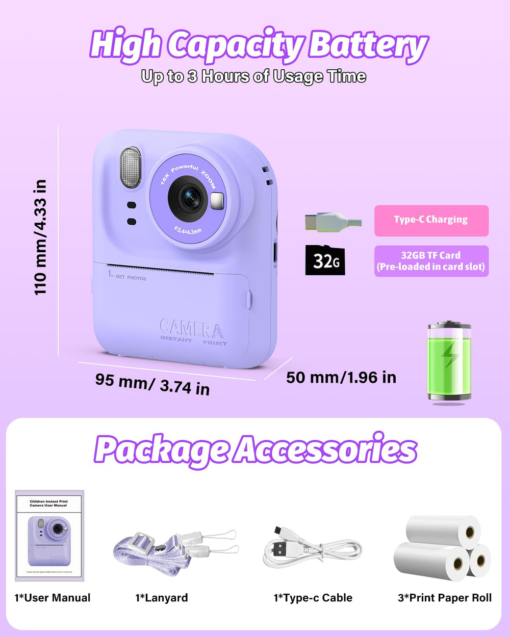 Teslahero Kids Camera includes 32 GB SD card for instant storage