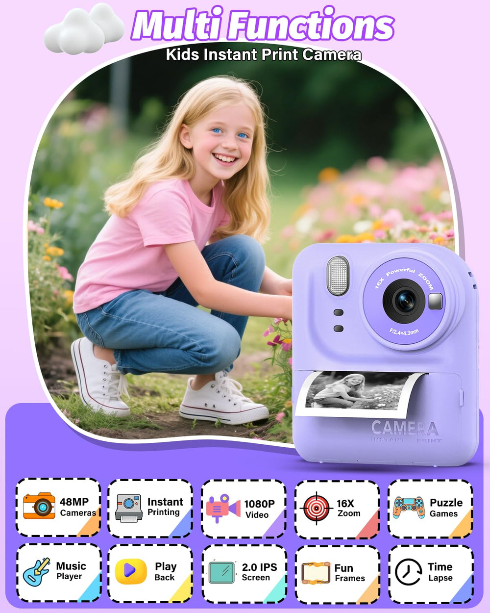 Teslahero Kids Camera purple ergonomic design for small hands