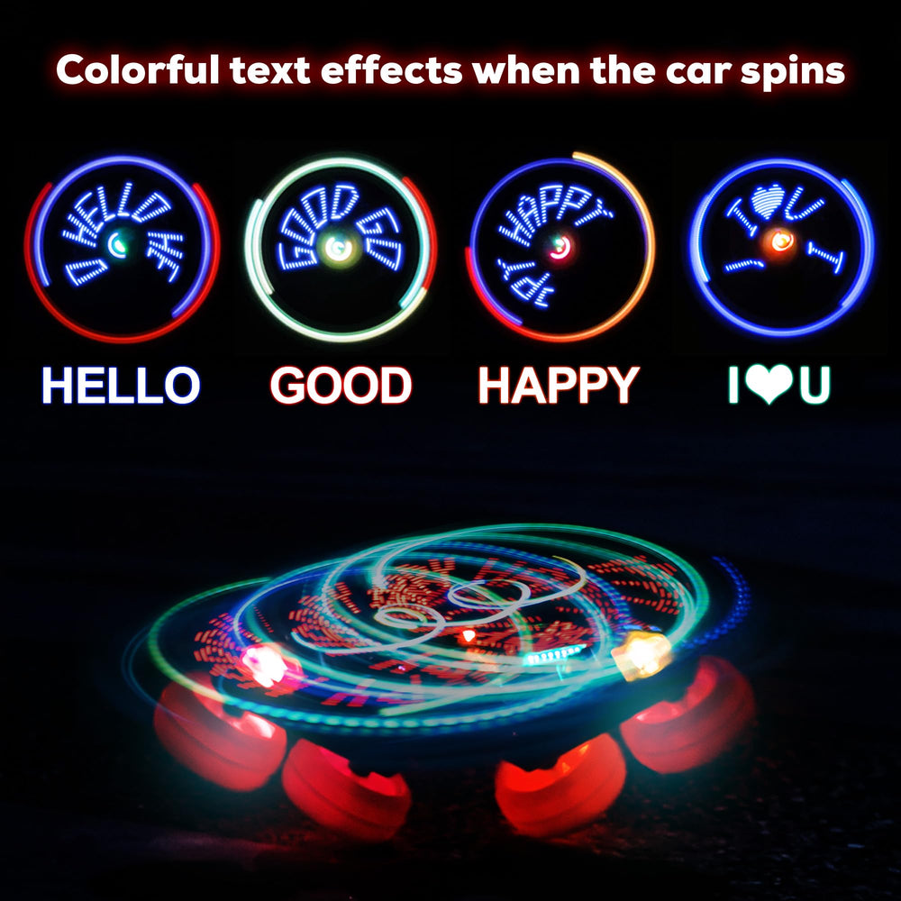 TETON ELECTRONICS Iron Man RC car with LED headlights and rotating wheels for night action.