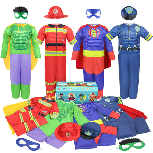 Teuevayl muscle chest superhero costume for kids in a ready-to-wear trunk for pretend play