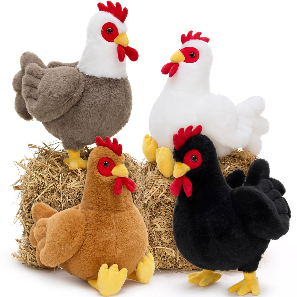 Tezituor 4-pcs chicken plush set – colorful farm friends for play.