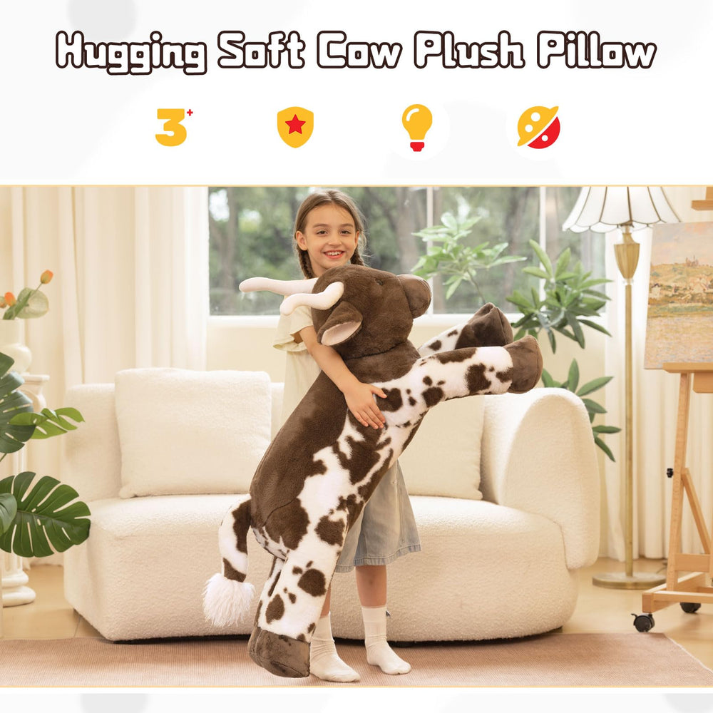 Tezituor 43.3-inch cow plush close-up highlights soft fur and safety features