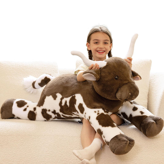 Tezituor 43.3-inch giant longhorn cow pillow viewed full front for cozy lounging