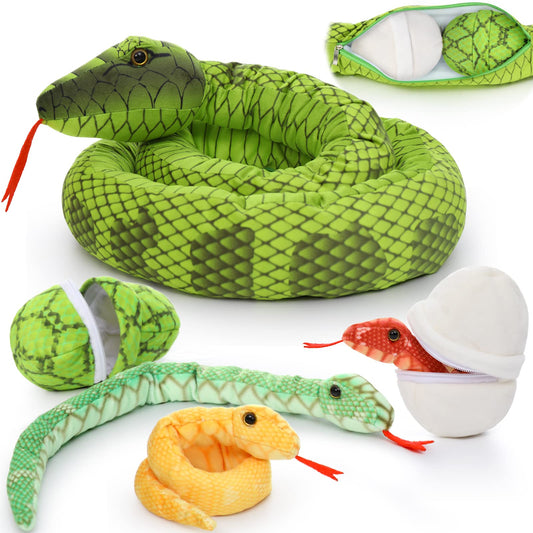 Tezituor giant snake mommy with zipper for removable babies, inviting imaginative play.