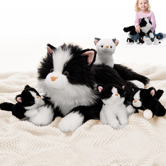 Tezituor large black and white cat plush mommy for cozy companionship.