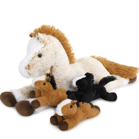 Tezituor mommy horse belly unzip reveals four baby ponies for imaginative play.