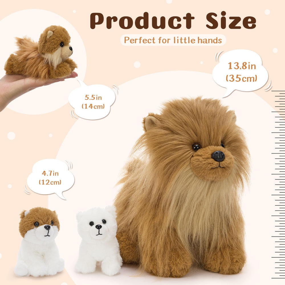 Tezituor Pomeranian puppy plush face close-up, emphasizing tiny details for imaginative play