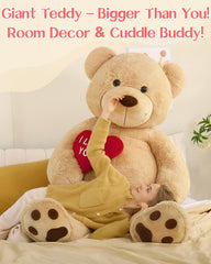 Tezituor teddy bear with red heart on chest expressing affection.