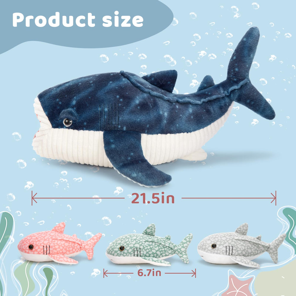 Tezituor Whale Shark Plush on bed enhances cozy room decor and play