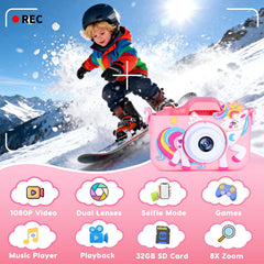 Tezousi Kids Camera 2-inch IPS screen shows clear, colorful images.