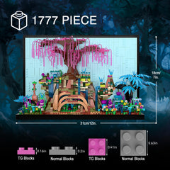 TG BLOCKS Micro Brick Tree of Life pink branches create a vivid wall art centerpiece.