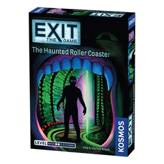 Thames & Kosmos EXIT box cover shows haunted roller coaster for immersive puzzle challenge