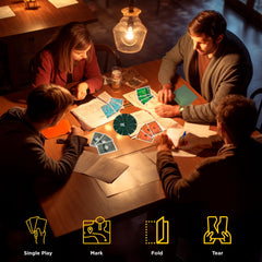Thames & Kosmos EXIT puzzle cards close-up, showing challenging clues