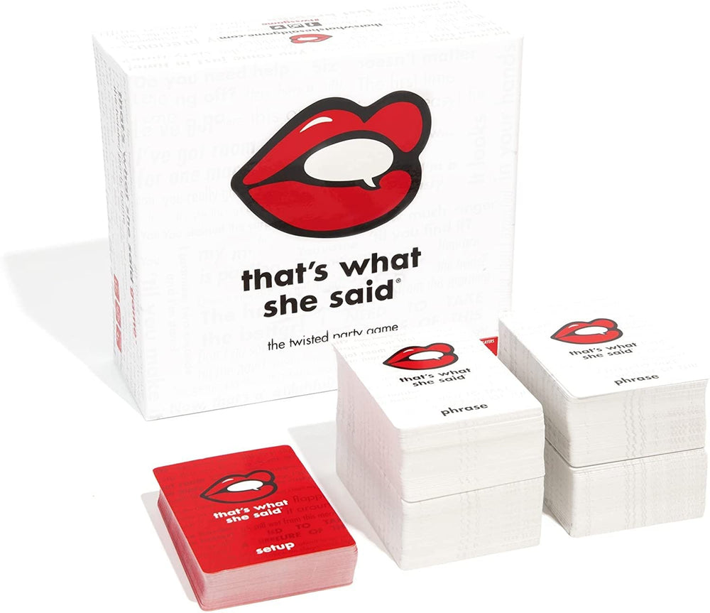 That's What She Said white phrase cards spread, perfect for quick laughs