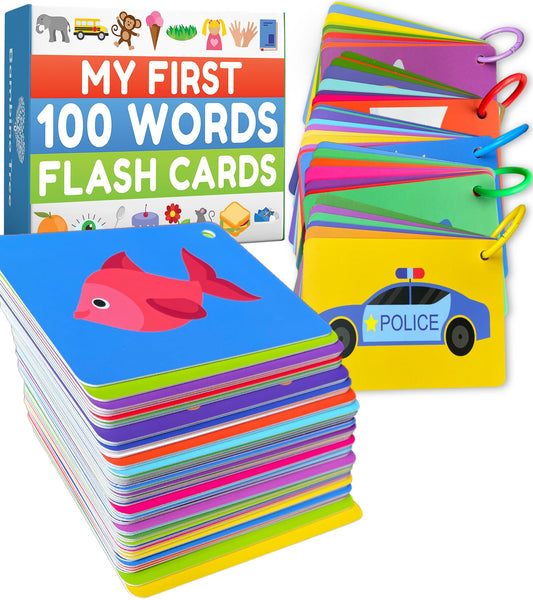 THE BAMBINO TREE 100 First Words high-contrast animals flash cards support early vocabulary development.