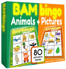 The Bambino Tree Animal Bingo Cards boost word recognition with colorful animals.