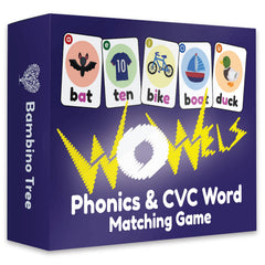 The Bambino Tree WOWELs cards deck front view with vibrant illustrations to engage learners