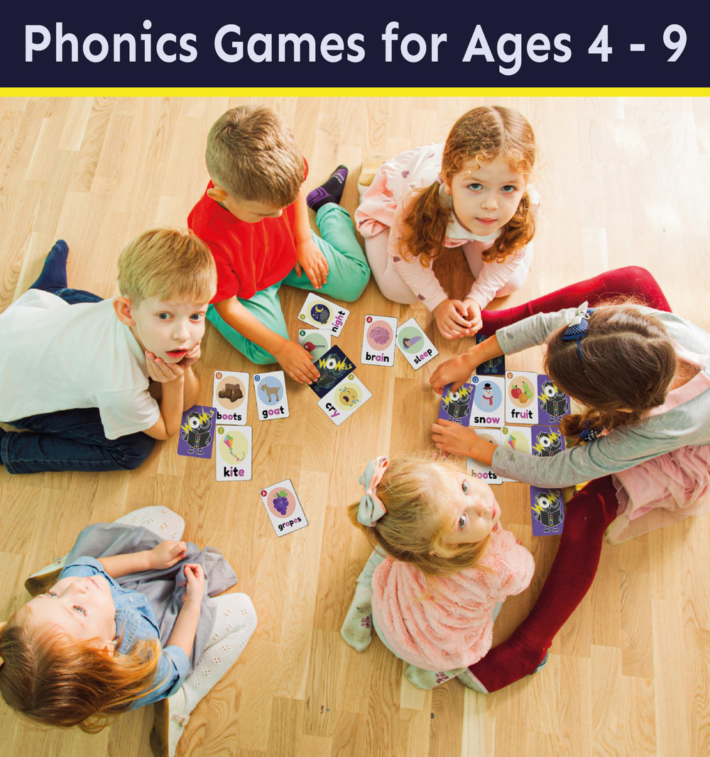 Two WOWELs decks, each with 80 cards for short and long vowel games