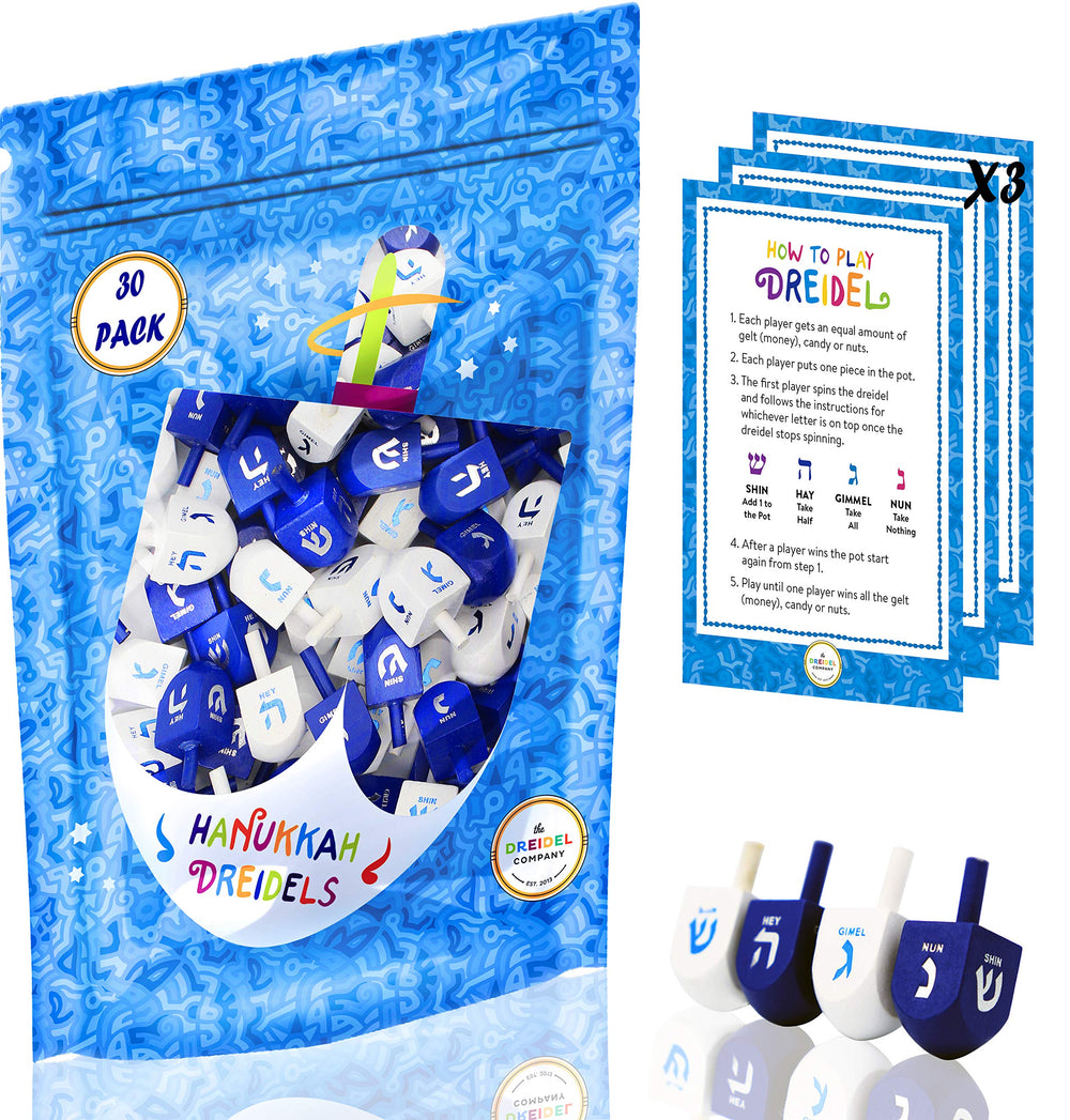 The Dreidel Company foil-embossed Hebrew letters on each dreidel