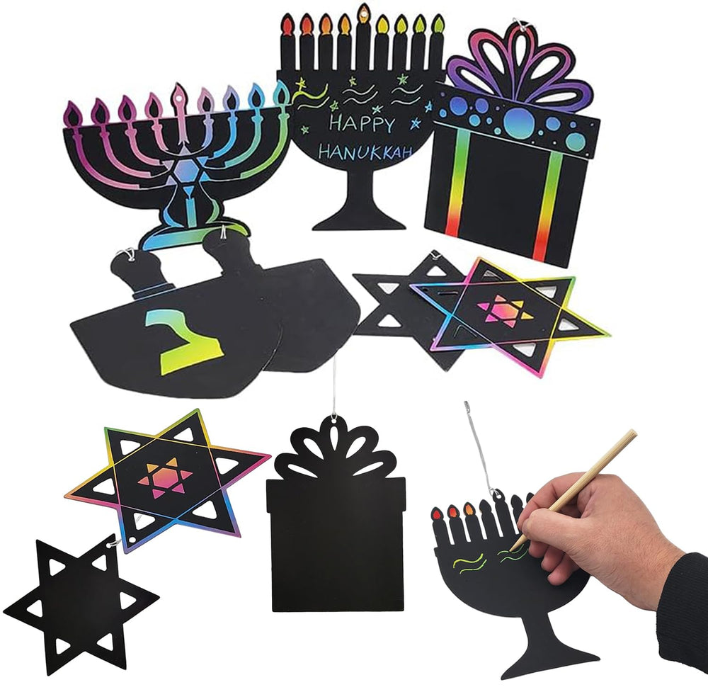 The Dreidel Company Hanukkah scratch cards with wooden sticks for easy DIY party fun.