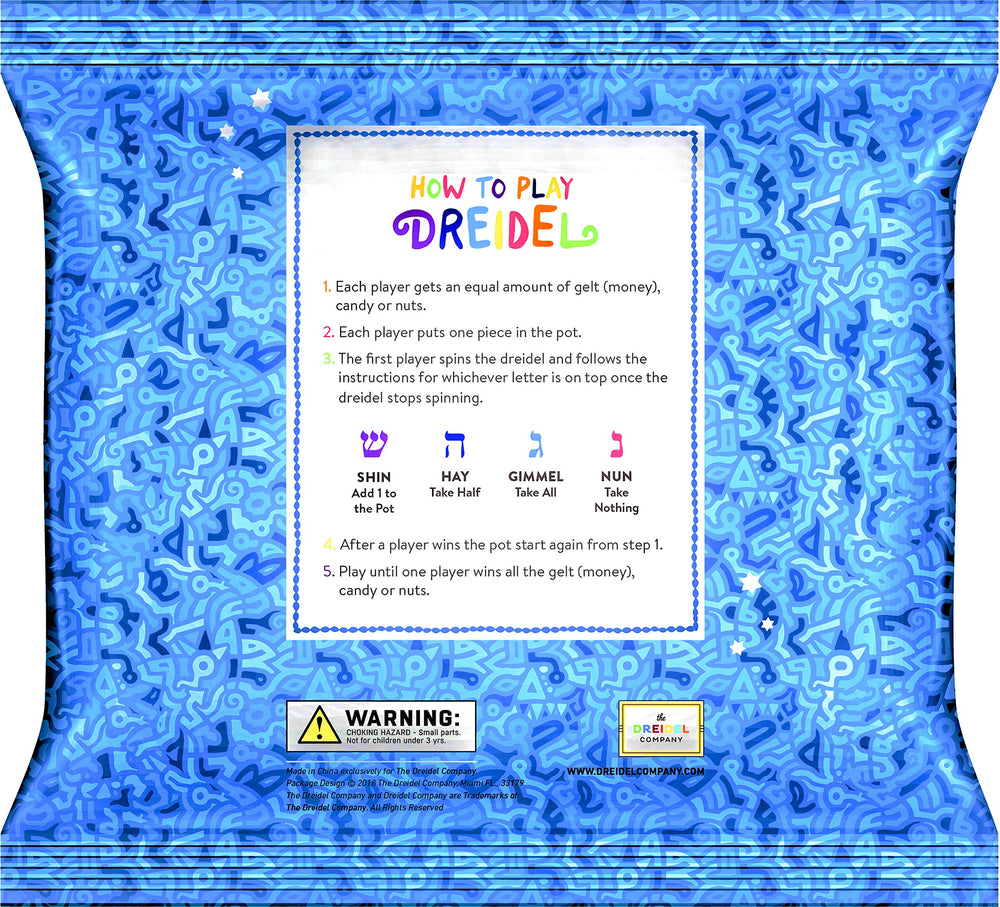 Instruction cards included with The Dreidel Company dreidels