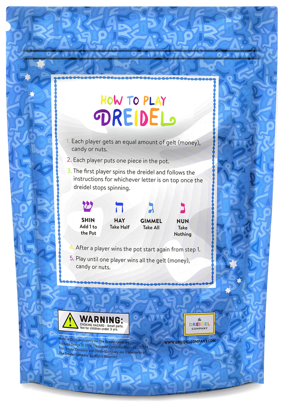 The Dreidel Company three instruction cards included for gameplay