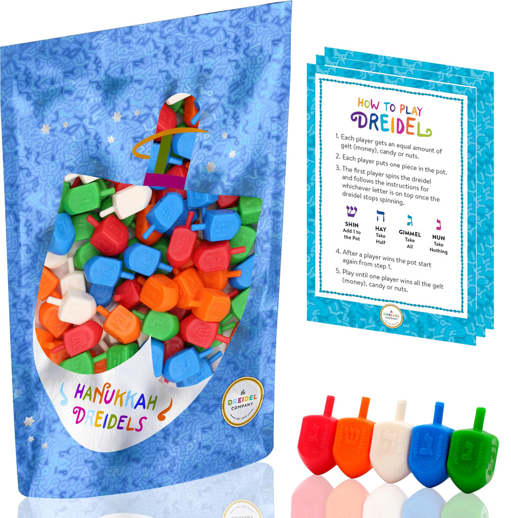 The Dreidel Company multicolor dreidels bulk pack for festive Hanukkah play