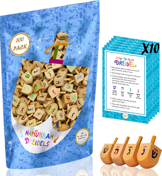 The Dreidel Company natural wood dreidel for traditional Hanukkah spinning games