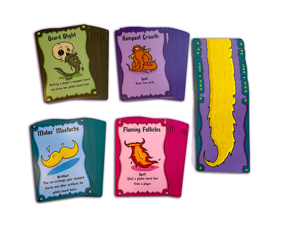 Beard Wizards cartoon illustrations enhance the whimsical beard battle.