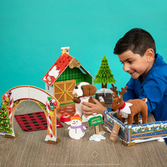 The Elf on the Shelf Cabin Playset packaging detail highlights compact dimensions.