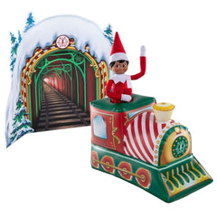 The Elf on the Shelf Peppermint Train Ride setup is quick and simple for busy families.