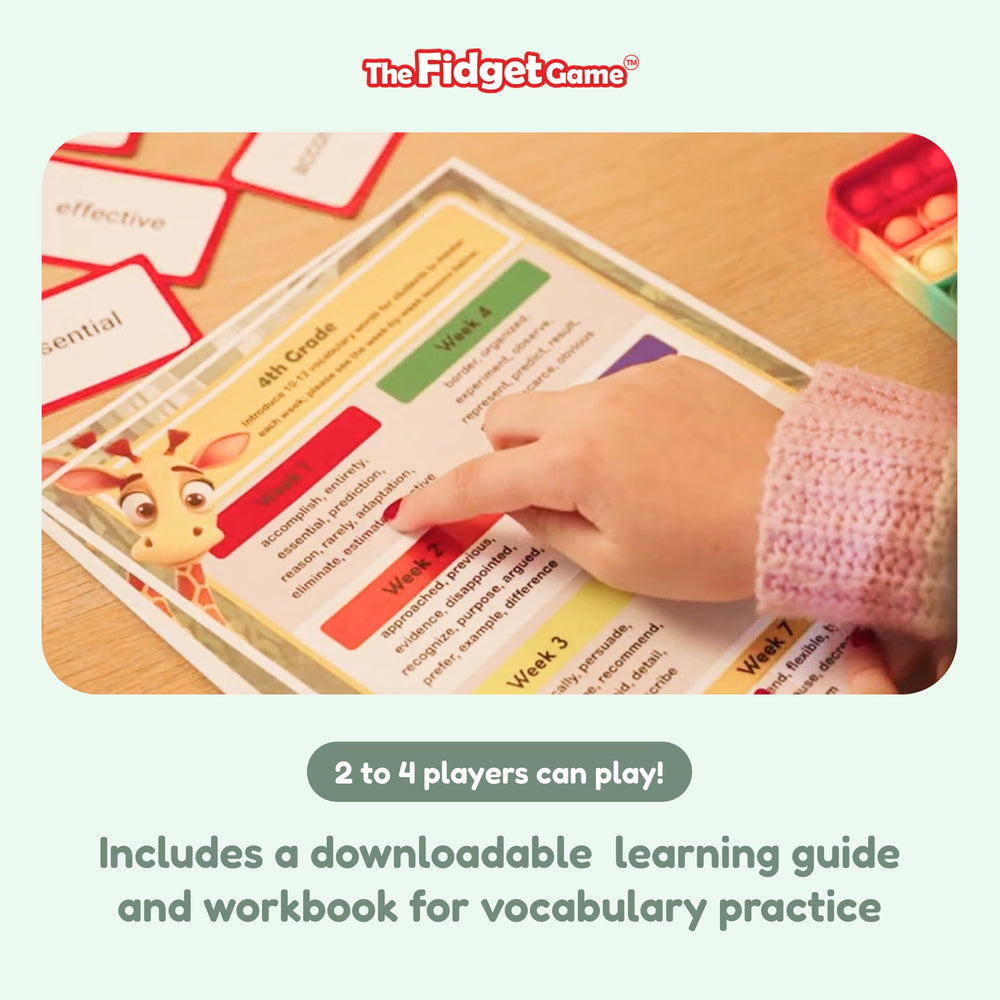 The Fidget Game fidget mats for hands-on engagement during word challenges.