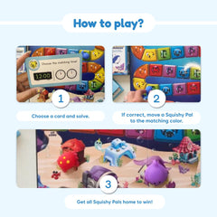 The Fidget Game Squishy Time Rescue colorful visual cards aid quick reference of analog and digital times