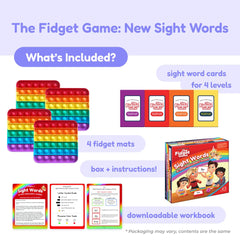 The Fidget Game grade cards organize high-frequency words by level.
