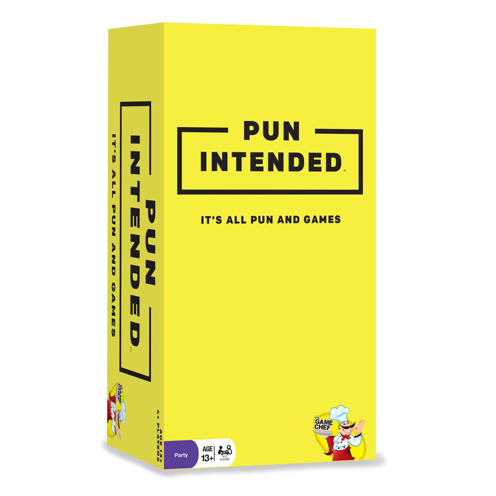 The GAME CHEF Pun Intended cards spread for a lively party night.