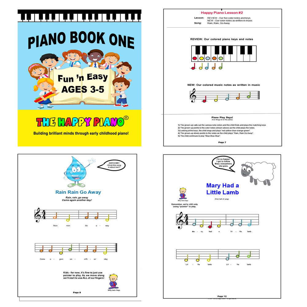 The Happy Piano Kit QR codes link to friendly videos, boosting at-home learning.