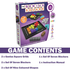 Bright colored shapes on The Genius Square to challenge spatial reasoning