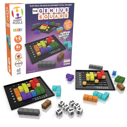 The Genius Square dice in action, inviting quick strategic moves by The Happy Puzzle Company