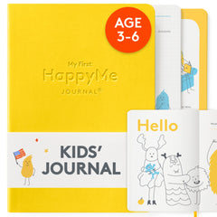 The HappyMe Journal cover front, inviting early writing and curiosity.