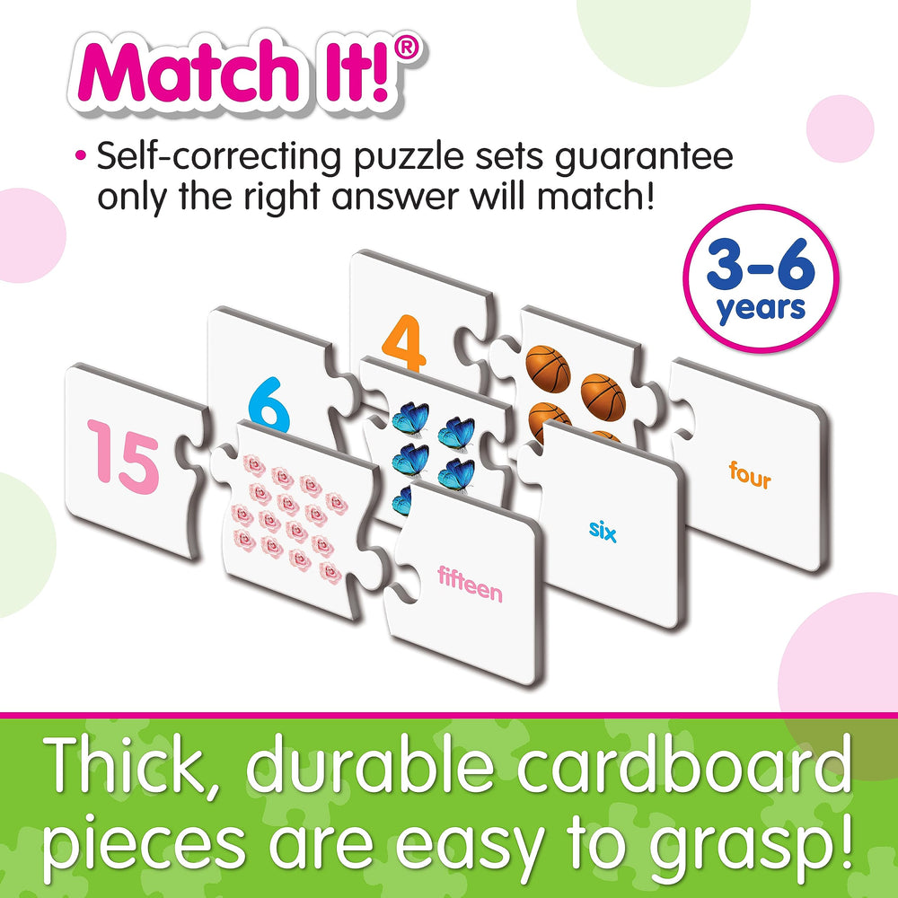 The Learning Journey Match It! Numbers self-correcting pieces encourage independent play and quick feedback.