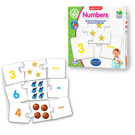 The Learning Journey Match It! Numbers three-piece puzzle supports early numeracy.