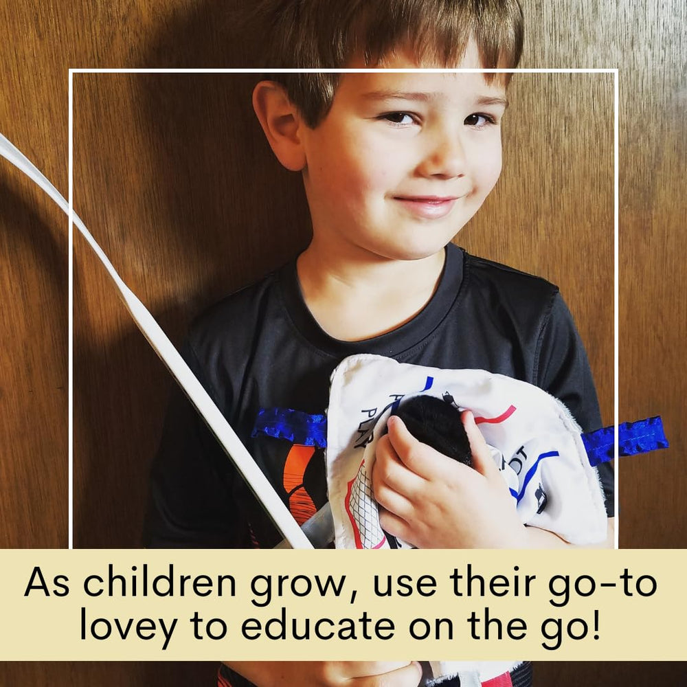 The Learning Lovey 5-senses development toy encourages visual, tactile, and auditory exploration.
