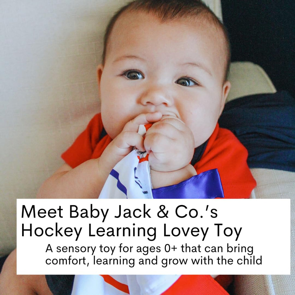The Learning Lovey crinkle tab close-up highlights safe, snag-free ribbons for little fingers.
