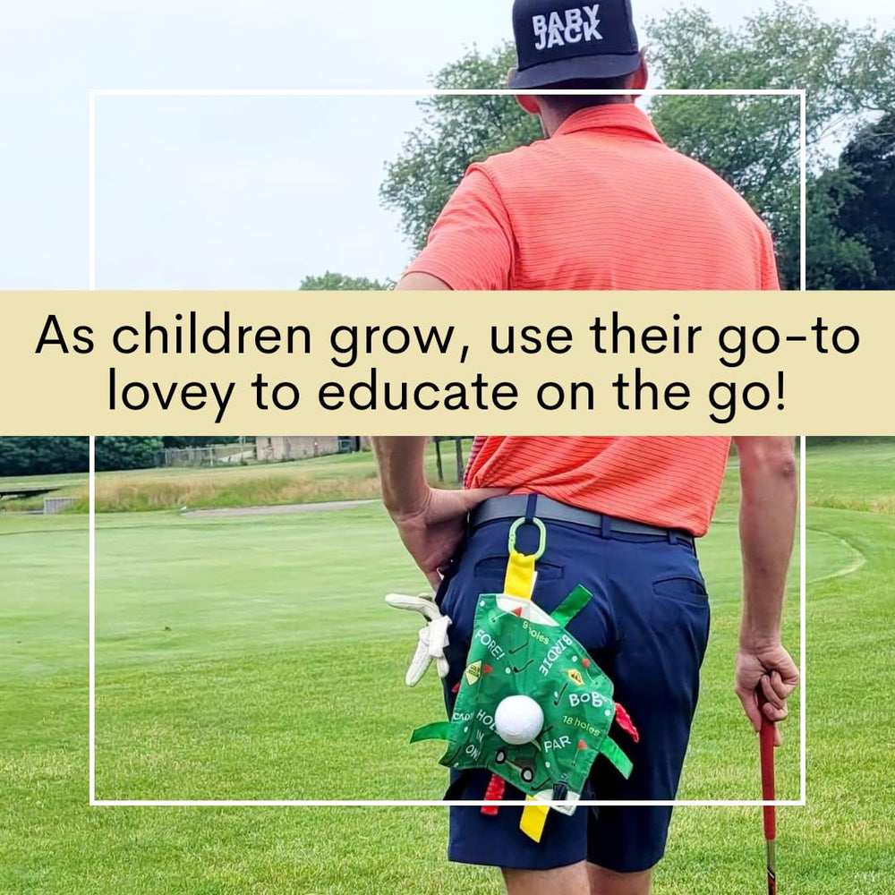 The Learning Lovey on-the-go sensory toy supports five-sense exploration.