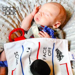 The Learning Lovey sports-pattern design makes learning colors and shapes feel playful.