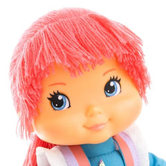 Close-up of yarn hair and detailed face on Moonglow.